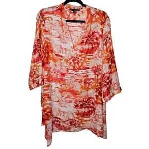 Zac & Rachel Orange floral flowy lightweight blouse  sz 2X